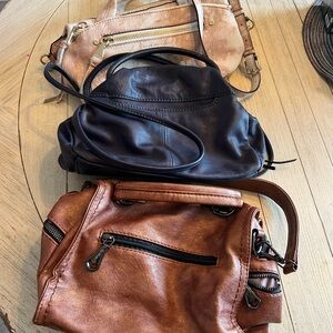 Stylish Women's Leather Bag - Brown, Black, Cream